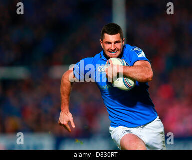 17.05.2013 Dublin, Ireland.  Rob Kearney (Leinster) breaks for the try line during the Amlin Cup Final between Leinster and Stade Francais from the Royal Dublin Society. Stock Photo