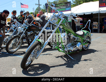 A lime green Harley Davidson Chopper at Myrtle Beach Bike Week 2013, May 14th 2013 Stock Photo