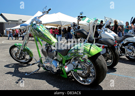 A lime green Harley Davidson Chopper at Myrtle Beach Bike Week 2013, May 14th 2013 Stock Photo