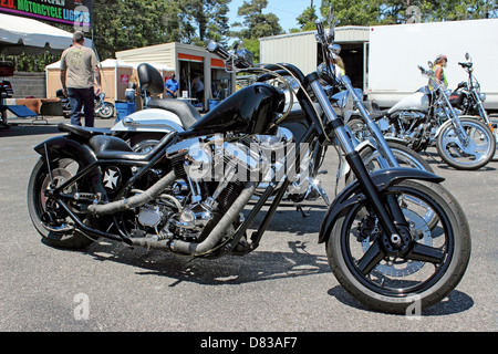 A custom black Harley Davidson motorcycle with iron cross design at Myrtle Beach Bike Week 2013, May 14th 2013 Stock Photo