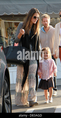 Victoria's Secret Angel Alessandra Ambrosio and her daughter Anja Louise Ambrosio Mazur leaving Brentwood Country Mart Stock Photo