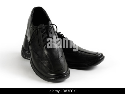 Pair of black men's leather shoes isolated on white background Stock Photo