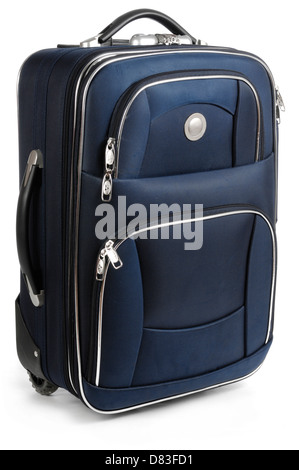 Large blue travel suitcase Isolated on white background Stock Photo