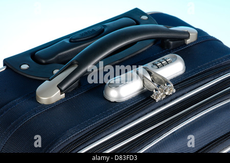 Close-up of a blue travel suitcase combination lock Stock Photo