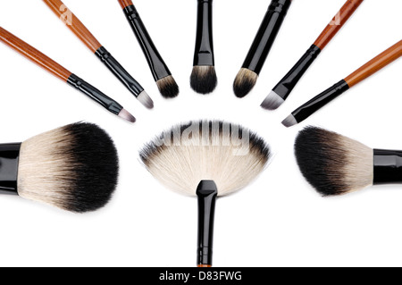 Set of make-up brushes isolated on white background Stock Photo