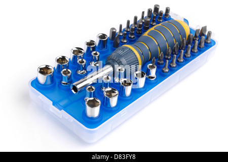 Set of tools ratchet with screwdriver bits and sockets Stock Photo