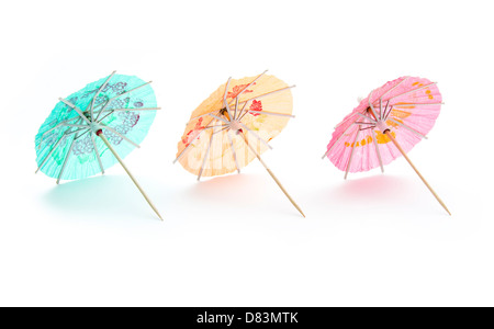 colorful cocktail umbrellas isolated on white background Stock Photo