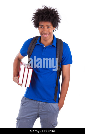 African american male student holding a pile of books and a group of ...