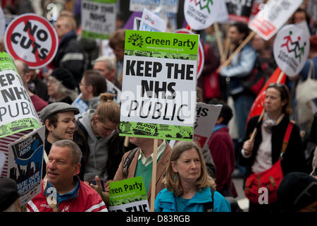 London, UK. 18th May 2013. Thousands of people marched from Waterlooo too Whitehall in protest against the closing of A&E departments at Charing Cross, Hammersmith, Central Middlesex and Ealing Hospitals. Credit: Sebastian Remme/Alamy Live News Stock Photo