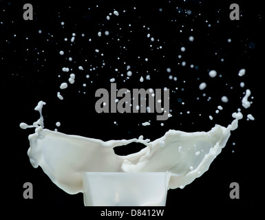 Splashing milk black isolated close up studio shot Stock Photo - Alamy