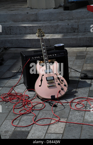 Aria Pro II Electric Guitar before a performance Stock Photo