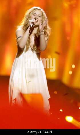 Singer Emmelie de Forest representing Denmark performing during the Grand Final of the Eurovision Song Contest 2013 in Malmo, Sweden, 18 May 2013. The annual event is watched by millions of television viewers who also take part in voting. Photo: Joerg Carstensen/dpa Stock Photo