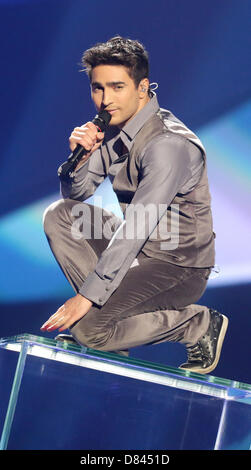 Singer Farid Mammadov representing Azerbaijan performing during the Grand Final of the Eurovision Song Contest 2013 in Malmo, Sweden, 18 May 2013. The annual event is watched by millions of television viewers who also take part in voting. Photo: Joerg Carstensen/dpa Stock Photo