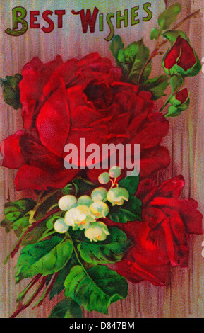 Best Wishes - Vintage Card with roses Stock Photo