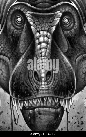 Tyrannosaurus Rex in black and white, acrylics. Stock Photo
