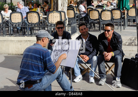 street-artist, Grand Siege Square in front of cathedral in Valletta, Malta, Stock Photo