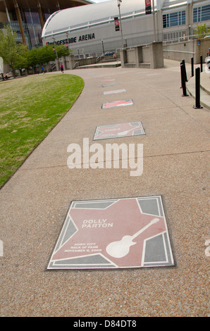 Tennessee, Nashville. Music City Walk of Fame Park. Famous Country & Western music sidewalk 'stars', singer Dolly Parton. Stock Photo