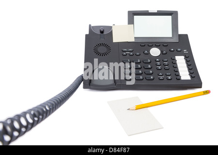 modern business phone with pencil isolated on white background Stock Photo