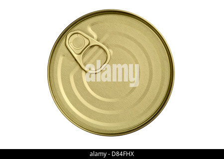 top of tin with opener isolated on white background Stock Photo