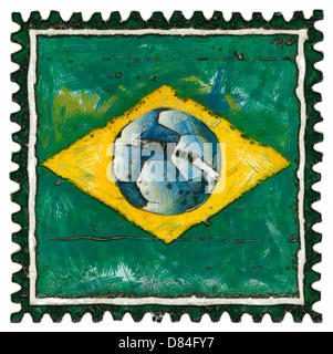 Brazil flag with ball like stamp in grunge style Stock Photo