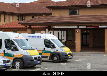 Ambulances waiting queueing outside A&E Accident and Emergency department of Telford Hospital in Shropshire West Midlands England UK Britain Stock Photo