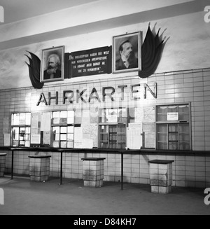 March 1959, office ticket at a vintage S-Bahn railway train station, East Berlin, Germany Europe Stock Photo