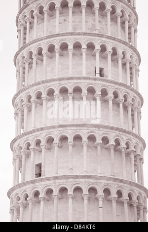 Leaning of Tower of Pisa, Italy in Black and White Sepia Tone Stock Photo