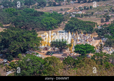 Many stupas around Pindaya caves, Buddhist shrine. Stock Photo