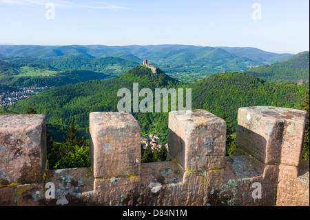 View towards Castle Trifels from Rehberg Tower near Annweiler Palatinate Germany Stock Photo