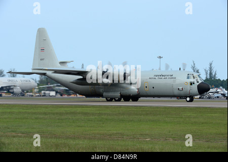 March 26, 2013 - A C-130J Super Hercules of the Royal Thai Air Force landing at Langkawi Airport, Malaysia. Stock Photo