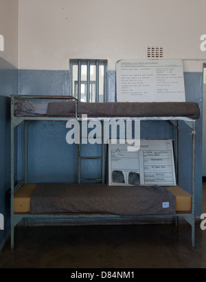 Inside Robben Island Prison, Cape Town, South Africa. The signs show the different meal allowances for prisoners. Stock Photo