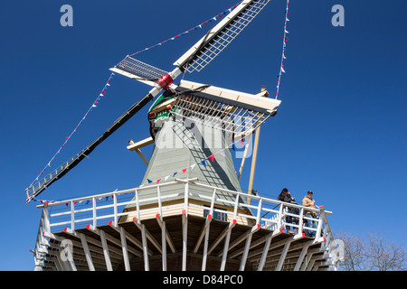 A windmill at Keukenhof gardens, the most famous Spring garden in the world, Lisse, Netherlands. Stock Photo