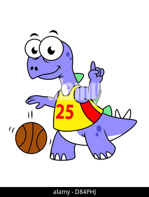Illustration of a Stegosaurus playing basketball. Stock Photo