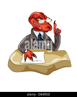 Illustration of a Tyrannosaurus Rex boss sitting at a desk. Stock Photo