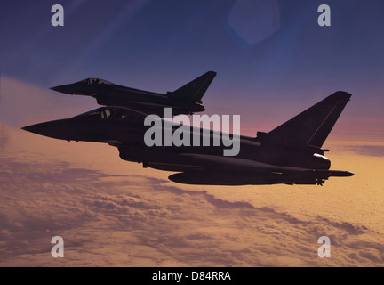 Two German Air Force Eurofighter Typhoon's at sunset. Stock Photo