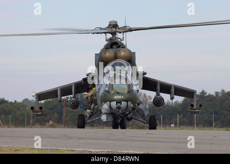 A Czech Air Force Mi-24 Hind gunship, Hradec Kralove, Czech Republic. Stock Photo