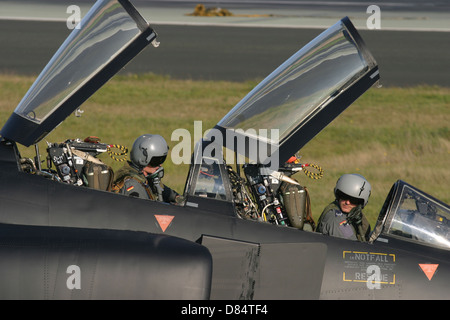 German pilots sitting in the cockpit of an F-4F Phantom of the German Air Force, Hopsten, Germany. Stock Photo