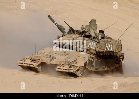 An Israel Defense Force Merkava Mark IV main battle tank with mine clearing device attached to its front. Stock Photo