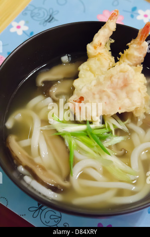 Udon noodles with shrimp tempura , Japanese food Stock Photo