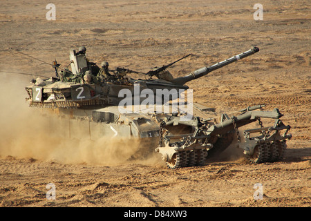 An Israel Defense Force Merkava Mark II battle tank with mine clearing device. Stock Photo