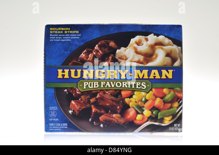 Box of Swanson Hungry-Man frozen ready meal TV dinner on white background, cutout. USA Stock Photo