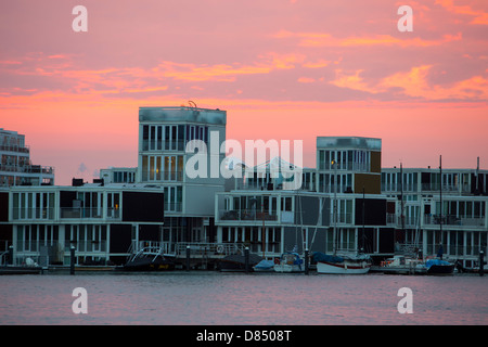 Floating houses in Ijburg, Amsterdam, Holland, constructed to combat increased flooding and sea level rise. Stock Photo