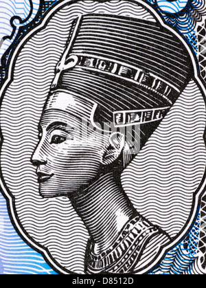 Portrait Of Queen Nefertiti On 5 Egyptian Old Piastres Banknote 