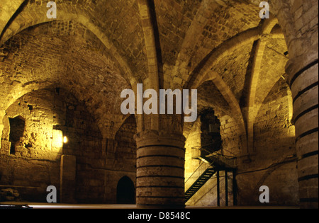 The Knights' Halls of the Subterranean Crusader citadel in Acre or Akko Northern  Israel Stock Photo