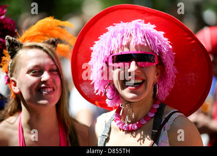 Berlin, Germany. 19th May 2013. Dressed-up visitors dance during the annual Carnival of Cultures in Berlin, Germany, 19 May 2013. The colourful and loud procession moves through the district of Kreuzberg. Photo: Kay Nietfeld/dpa/Alamy Live News Stock Photo