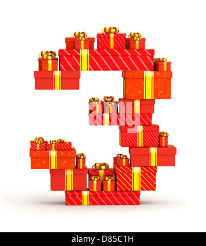 Numbers from gift boxes decorated with yellow ribbons Stock Photo