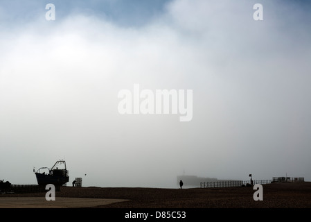 Misty sea fog at The Stade fishermans beach, Hastings, East Sussex Stock Photo
