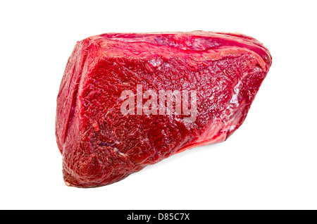 Whole piece of raw beef tenderloin on butcher table. Isolated on white ...
