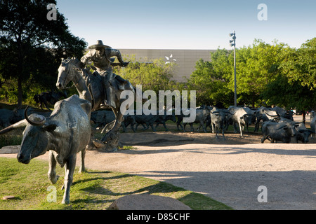A view of the Pioneer Plaza Cattle Drive sculpture in Dallas, Texas Stock Photo