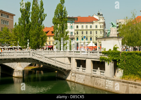 Triple Bridge, Ljubljana, Slovenia Stock Photo